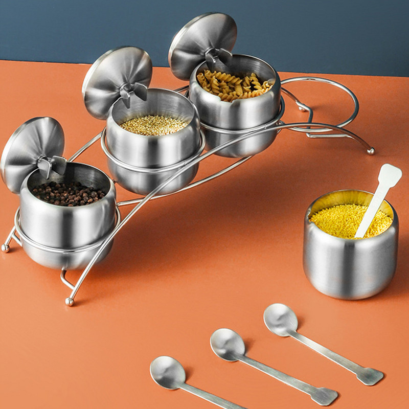 Rozsdamentes acél fűszertartó edények fűszertartóval, nagy kapacitású ezüst tónusú fűszerüvegek, forgó fűszerezéssel