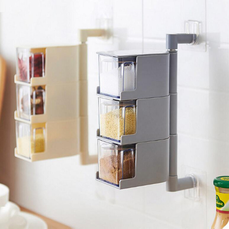 1 db Forgó fűszeres tároló dobozok Fűszerüveg Fűszerdoboz Fűszertároló Falra akasztható konyhai rendszerező Konyhai kiegészítők