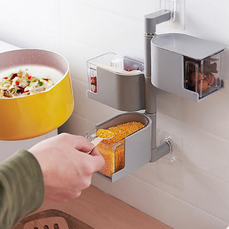 1 db Forgó fűszeres tároló dobozok Fűszerüveg Fűszerdoboz Fűszertároló Falra akasztható konyhai rendszerező Konyhai kiegészítők