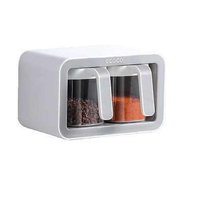 Organizator de suport pentru condimente cu montare pe perete, vas de zahăr, recipient pentru condimente, cutii de condimente cu linguri, borcan de depozitare