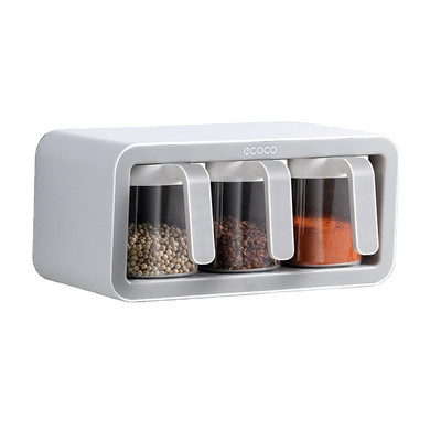 Organizator de suport pentru condimente cu montare pe perete, vas de zahăr, recipient pentru condimente, cutii de condimente cu linguri, borcan de depozitare