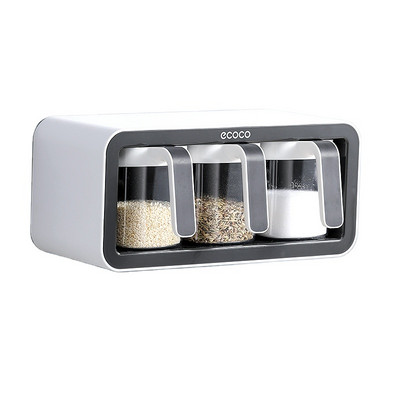 Organizator de suport pentru condimente cu montare pe perete, vas de zahăr, recipient pentru condimente, cutii de condimente cu linguri, borcan de depozitare