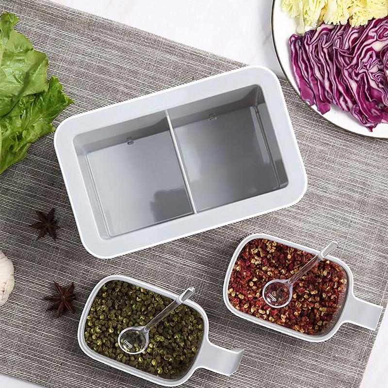 Organizator de suport pentru condimente cu montare pe perete, vas de zahăr, recipient pentru condimente, cutii de condimente cu linguri, borcan de depozitare