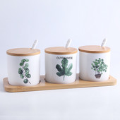 Nordic kerámia fűszeres palackkészlet háztartási zöld ültetéshez fűszeres tégely fűszeres só cukor tároló tartály Konyhai főzőeszközök