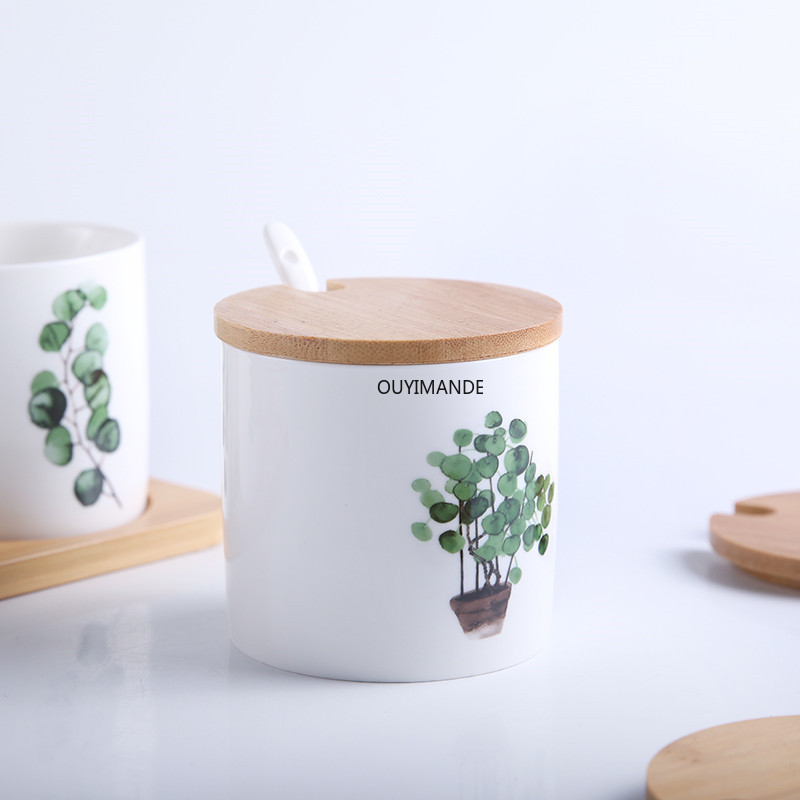 Nordic kerámia fűszeres palackkészlet háztartási zöld ültetéshez fűszeres tégely fűszeres só cukor tároló tartály Konyhai főzőeszközök