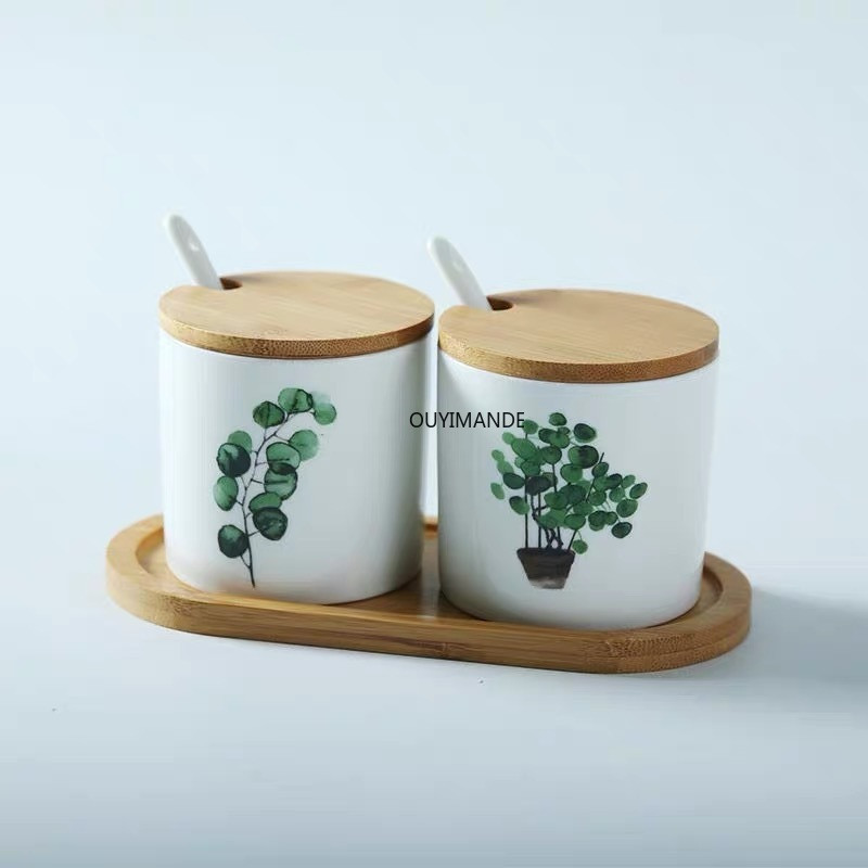 Nordic kerámia fűszeres palackkészlet háztartási zöld ültetéshez fűszeres tégely fűszeres só cukor tároló tartály Konyhai főzőeszközök