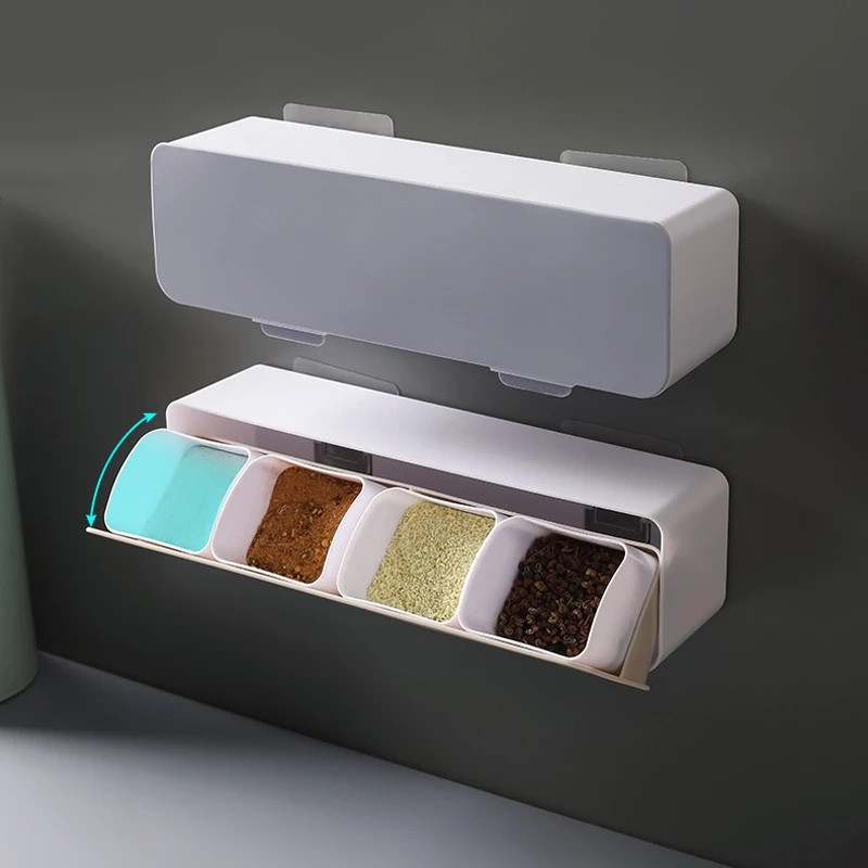 LMETJMA öntapadó falra szerelhető fűszeres doboz fedővel és kanállal Konyhai Só Bors Fűszerüvegek Állványos tároló állvány KC0440