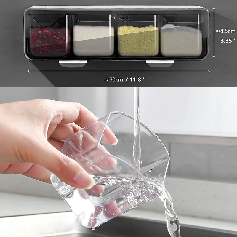 LMETJMA öntapadó falra szerelhető fűszeres doboz fedővel és kanállal Konyhai Só Bors Fűszerüvegek Állványos tároló állvány KC0440