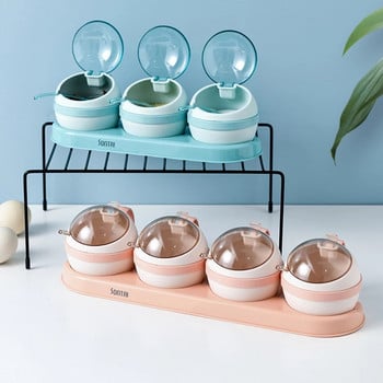 Kawaii Kitchen Spice Organizer and Storage Sugar tank Shakers Salt and Pepper Shakers with Spoon Sound Shape Bogering Box