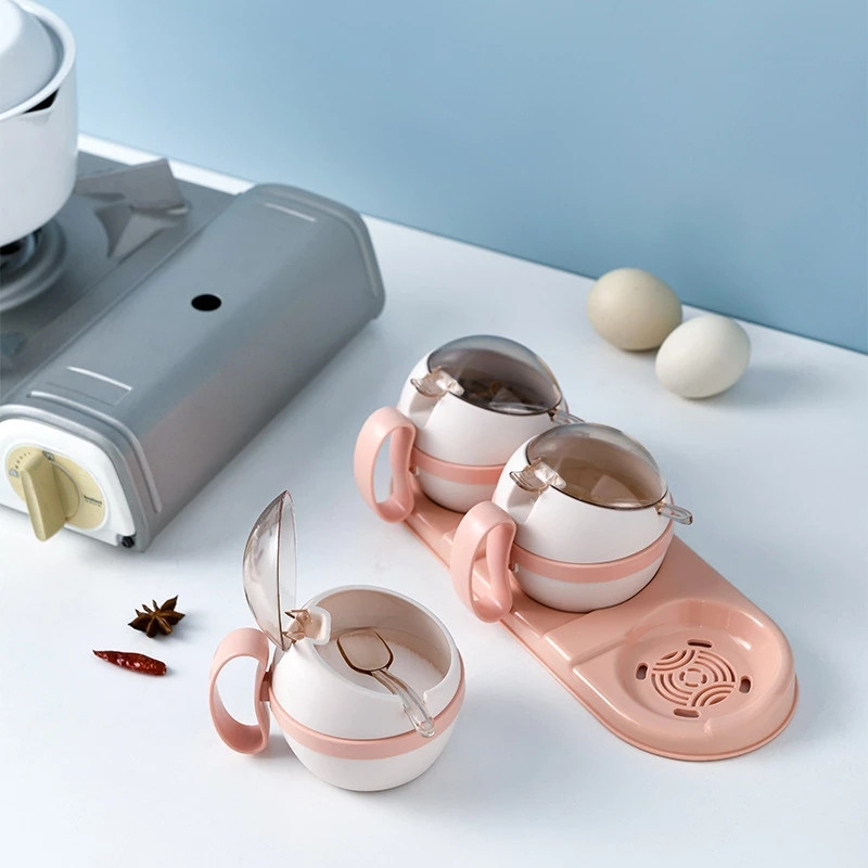 kawaii konyhai fűszerszervező és tároló cukortartály só-bors shaker készlet kanál kerek formájú fűszernövény fűszeres dobozzal