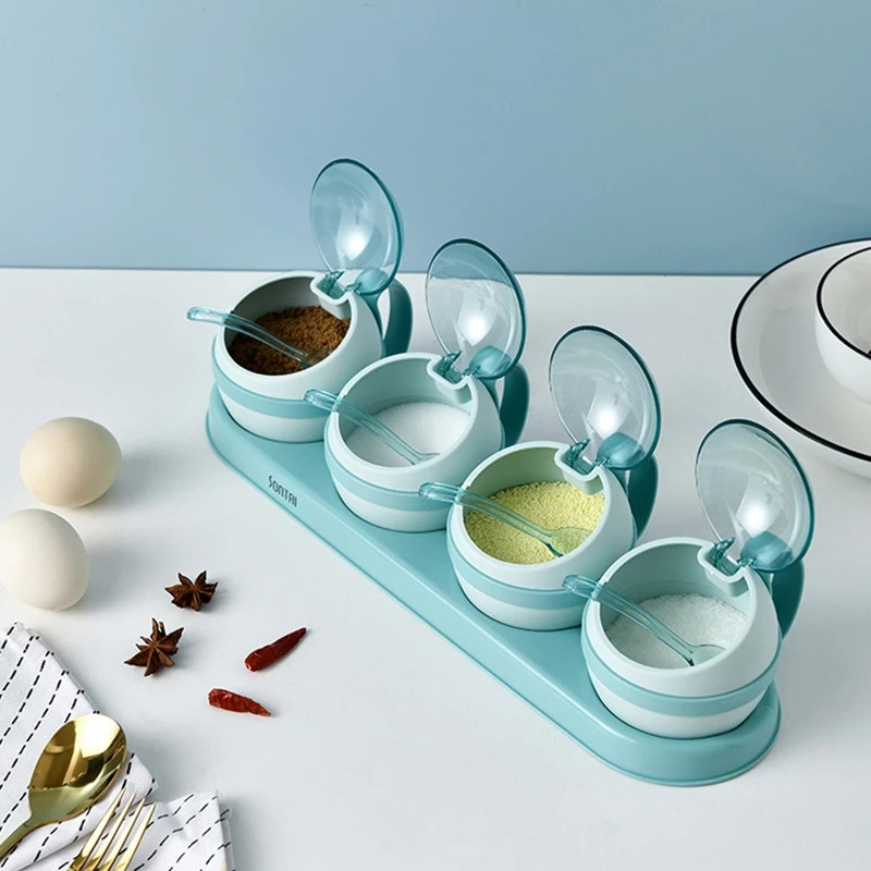 kawaii konyhai fűszerszervező és tároló cukortartály só-bors shaker készlet kanál kerek formájú fűszernövény fűszeres dobozzal