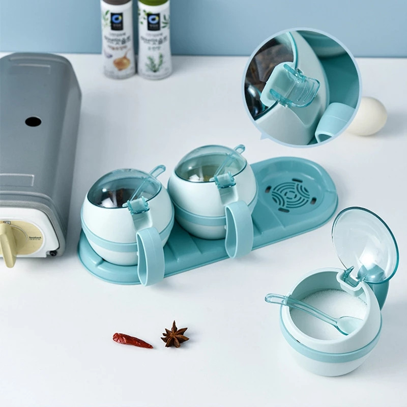 kawaii konyhai fűszerszervező és tároló cukortartály só-bors shaker készlet kanál kerek formájú fűszernövény fűszeres dobozzal