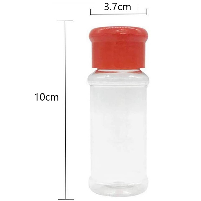 Rinkinys iš 50 tuščių plastikinių prieskonių buteliukų, skirtų kepsninėms laikyti prieskonius, druską pipirus ir kt. 100 ml / 3,3 Oz, raudona
