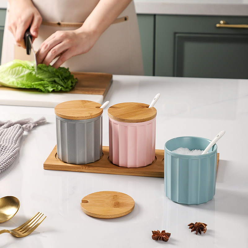 Kerámia fűszerdoboz skandináv háztartási fűszeres üveg Só cukor MSG üveg konyhai edény készlet Fűszertartó Fűszertartó