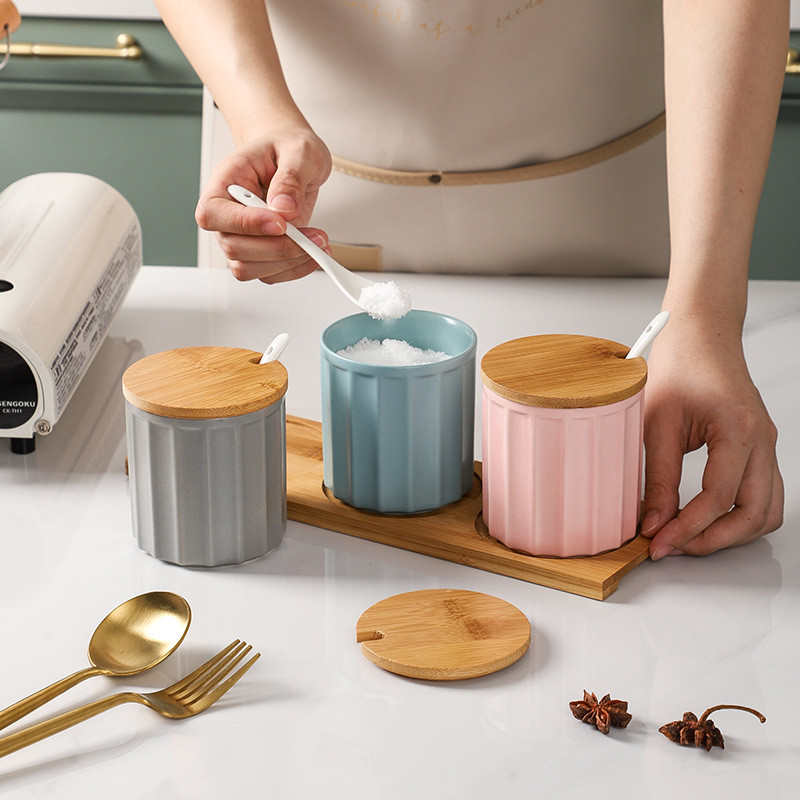 Kerámia fűszerdoboz skandináv háztartási fűszeres üveg Só cukor MSG üveg konyhai edény készlet Fűszertartó Fűszertartó