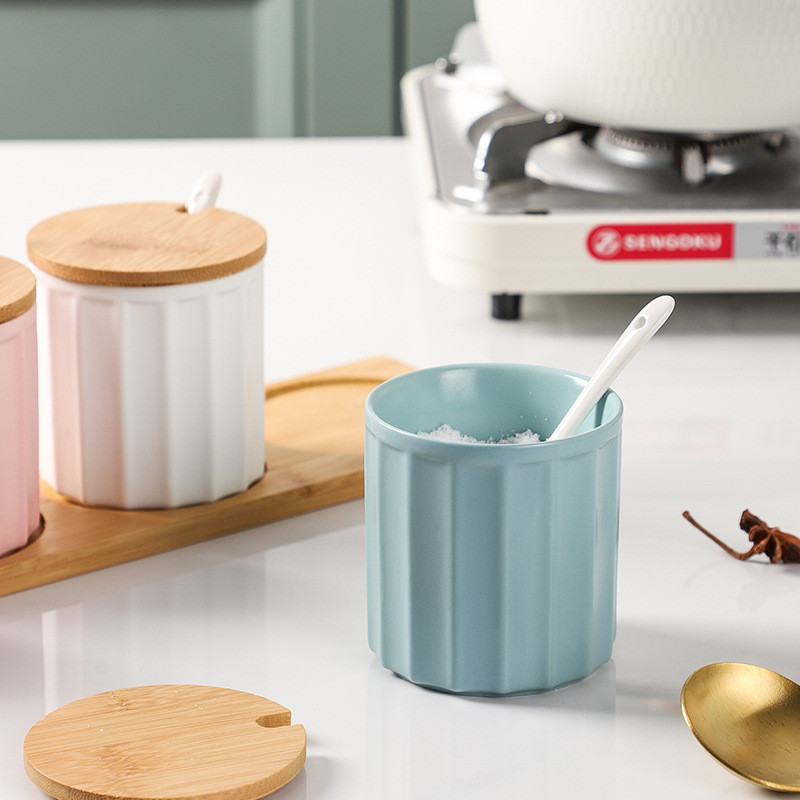 Kerámia fűszerdoboz skandináv háztartási fűszeres üveg Só cukor MSG üveg konyhai edény készlet Fűszertartó Fűszertartó