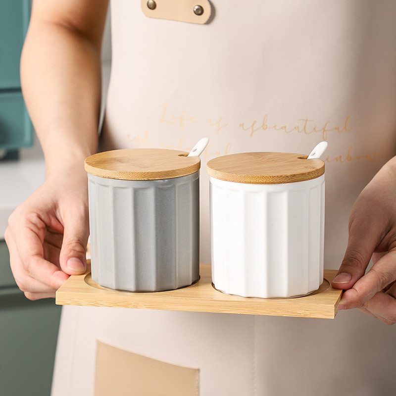 Kerámia fűszerdoboz skandináv háztartási fűszeres üveg Só cukor MSG üveg konyhai edény készlet Fűszertartó Fűszertartó