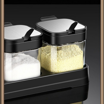 ГОРЕЩА РАЗПРОДАЖБА Стъклени буркани за съхранение Контейнери за подправки Комплект с капаци от неръждаема стомана и лъжици за сервиране на захар Сол Кафе Чай