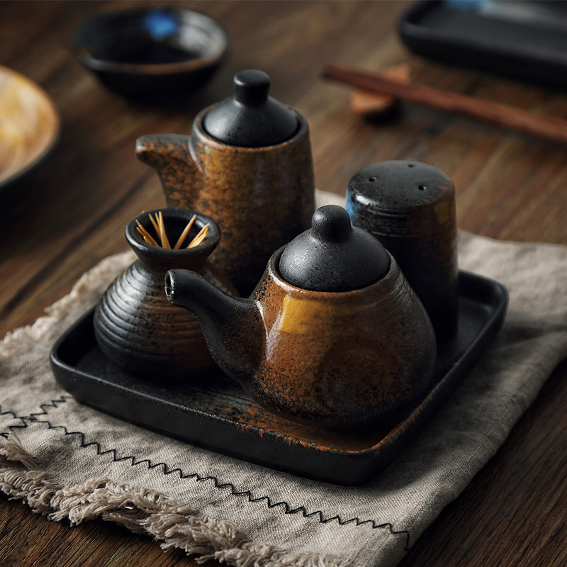 Japán stílusú Retro fűszeres tégely szójaszószos üveg fogpiszkáló tartó borsos flakon fűszeres edény Gyógynövény tároló edény étkészlet