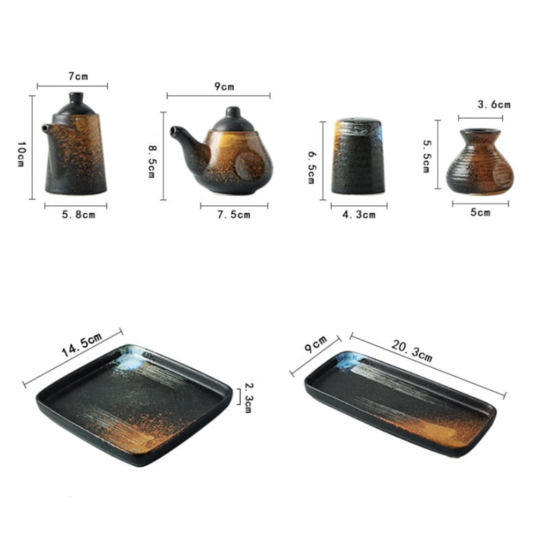 Japán stílusú Retro fűszeres tégely szójaszószos üveg fogpiszkáló tartó borsos flakon fűszeres edény Gyógynövény tároló edény étkészlet