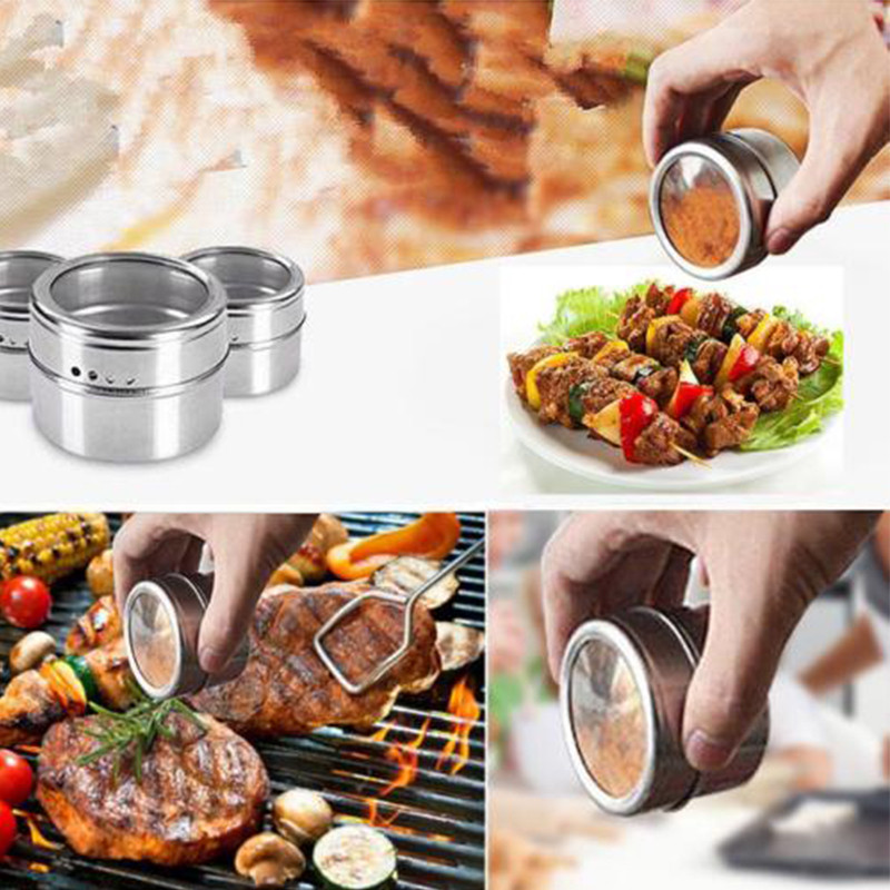 YOMDID 12 buc/set oală de condimente din oțel inoxidabil pentru condimente pentru piper, recipiente vizibile pentru condimente pentru sare, instrumente pentru condimente
