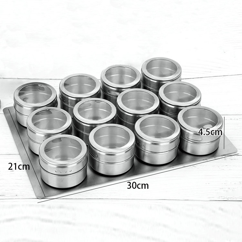 YOMDID 12 buc/set oală de condimente din oțel inoxidabil pentru condimente pentru piper, recipiente vizibile pentru condimente pentru sare, instrumente pentru condimente