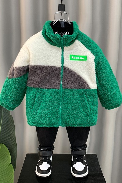 Jacheta de puf pentru copii cu guler inalt pentru baieti