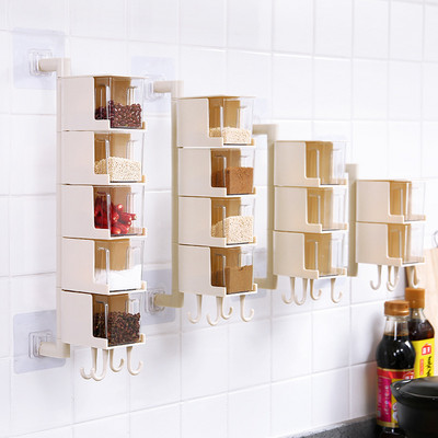 Cutii de condimente de bucătărie cu 2/3/4 straturi Cutie de depozitare rotativă pentru condimente pentru agățat pe perete Cutie pentru condimente fără perforare Especieros Para