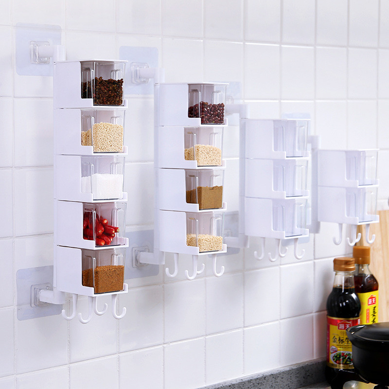 Cutii de condimente de bucătărie cu 2/3/4 straturi Cutie de depozitare rotativă pentru condimente pentru agățat pe perete Cutie pentru condimente fără perforare Especieros Para
