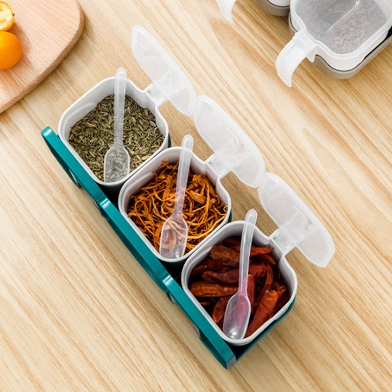 Prie sienos montuojamas prieskonių laikymo dėžutės druskos indas su šaukštu virtuvės prieskonių laikymo talpa