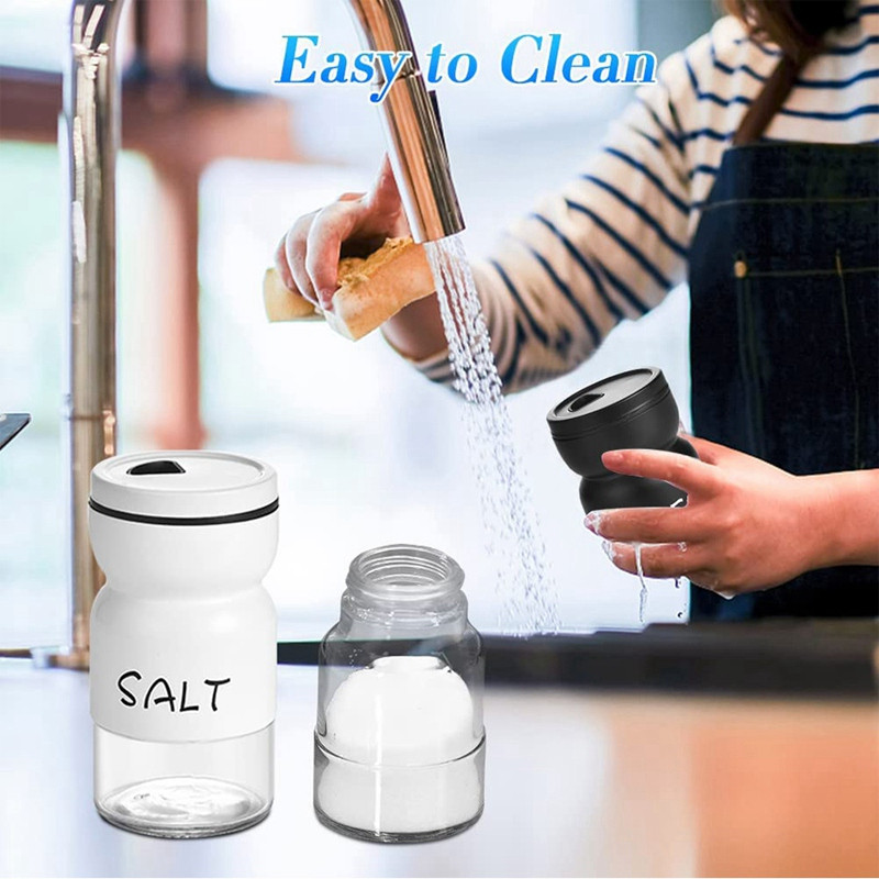 2 vnt. juodos ir baltos druskos ir pipirų plaktuvų rinkinys, pipirų plaktuvai su šepetėliu ir piltuvu, sodybos virtuvės dekoras