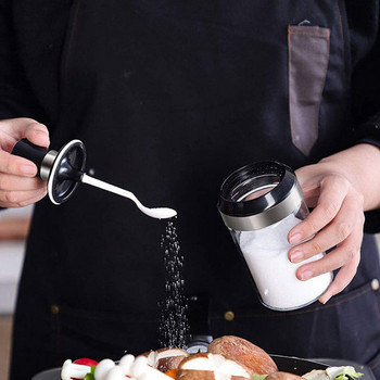 Нов стъклен буркан за подправки с лъжица за сервиране и винтов капак Кутия за подправки Подправка Сол Бутилка за съхранение на захар за храна за домашна кухня