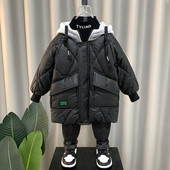 Vaikiška žieminė striukė su gobtuvu ir raišteliais berniukams