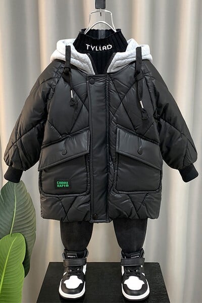 Vaikiška žieminė striukė su gobtuvu ir raišteliais berniukams