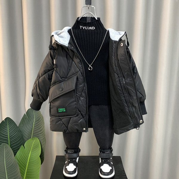 Vaikiška žieminė striukė su gobtuvu ir raišteliais berniukams