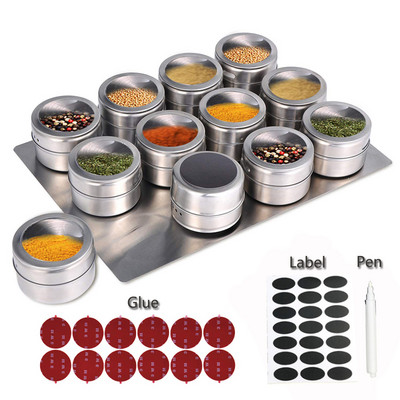 Magnetski stalak za staklenke za začine Posude od nehrđajućeg čelika Naljepnica Prozirni poklopac Podesivi Postolje limenke za začine Montirano na zid Bez bušenja