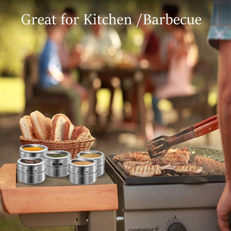 Magnetski stalak za staklenke za začine Posude od nehrđajućeg čelika Naljepnica Prozirni poklopac Podesivi Postolje limenke za začine Montirano na zid Bez bušenja