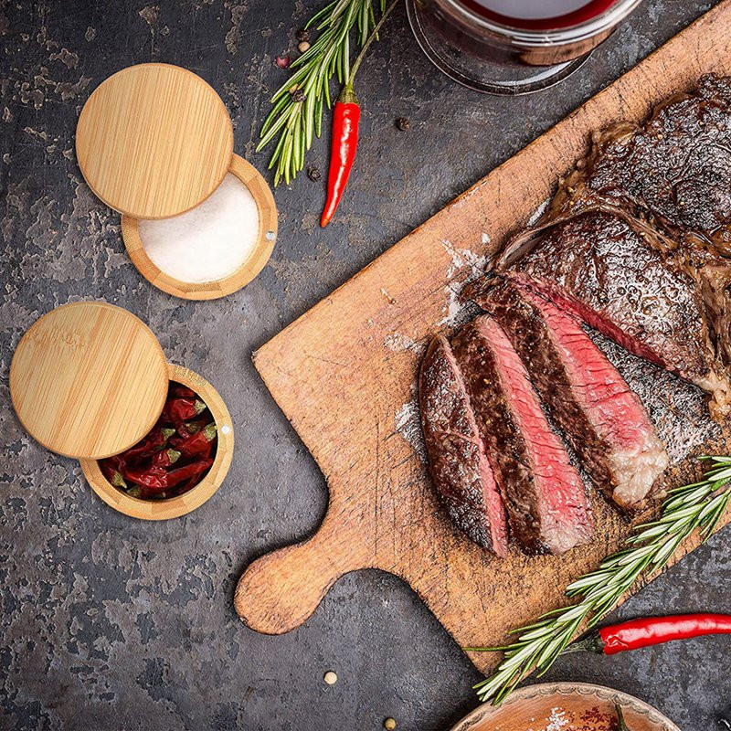 Depozitare sare din bambus cu capac pivotant Cutie de depozitare sare și condimente Compartiment de depozitare cutie cu piper din bambus pentru bucătărie