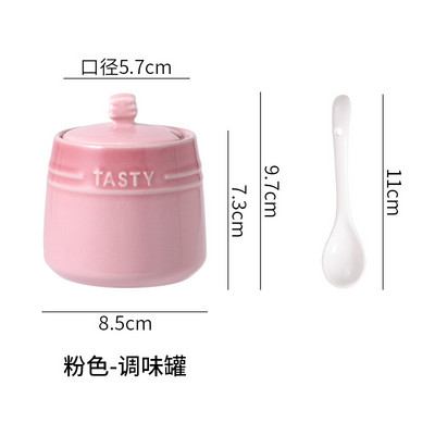 Borcane de condimente din ceramică cu capac din ceramică Saliner Accesorii de bucătărie Organizator de condimente colorat Set de linguri cutie Cutie albă de zahăr