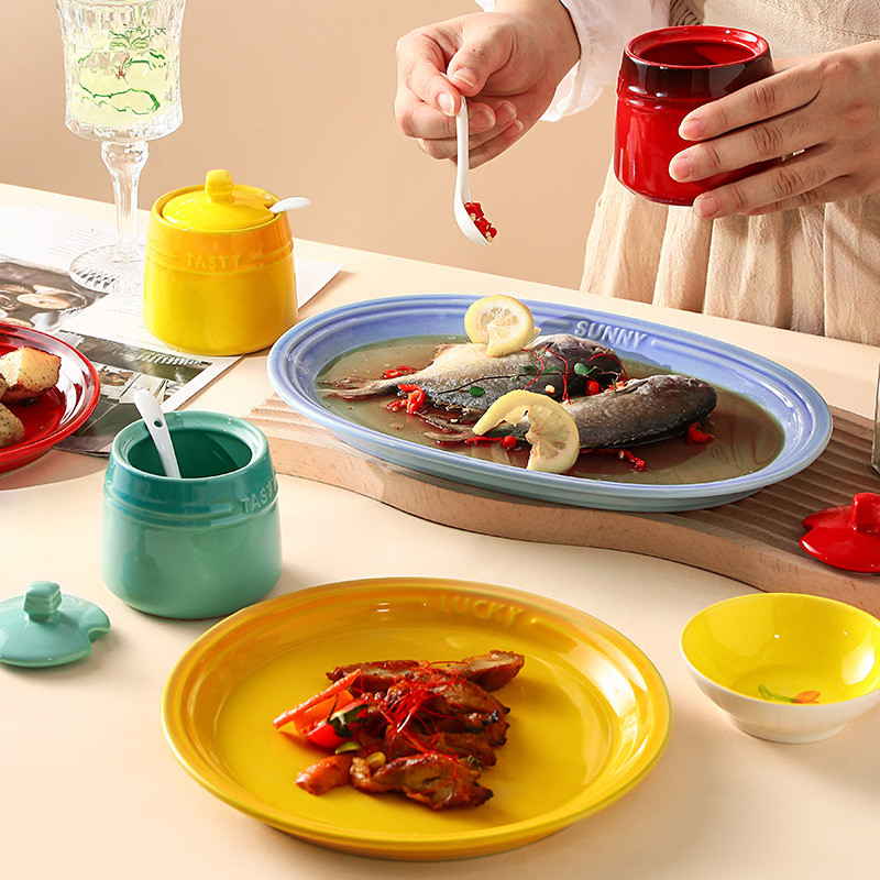 Borcane de condimente din ceramică cu capac din ceramică Saliner Accesorii de bucătărie Organizator de condimente colorat Set de linguri cutie Cutie albă de zahăr