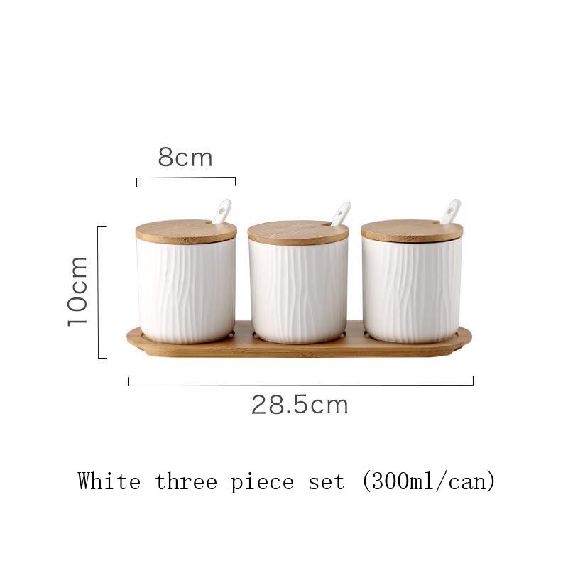 Nordic Ceramic Fűszeres tégely fedővel Kanál fűszerező edény sótartó Cukorpalack rendszerező Otthoni konyhai kellékek tárolókészlet