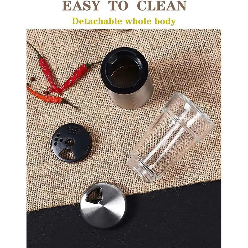 Set de sare și piper din oțel inoxidabil cu fund de sticlă și găuri de turnare reglabile pentru restaurantul acasă