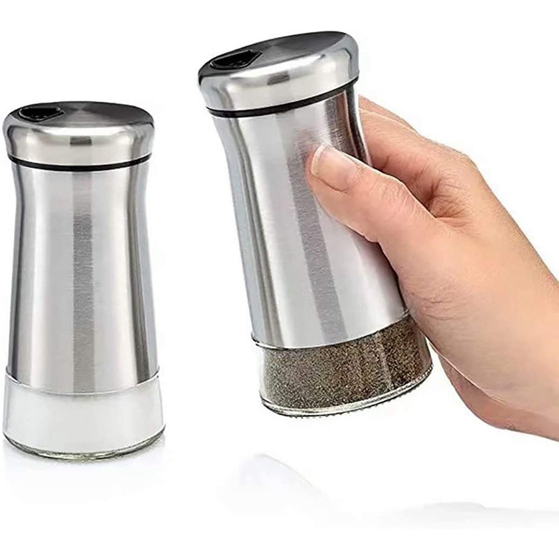 Set de sare și piper din oțel inoxidabil cu fund de sticlă și găuri de turnare reglabile pentru restaurantul acasă