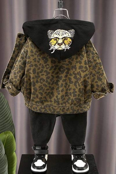 Dječja traper jakna za dječake s leopard printom i kapuljačom