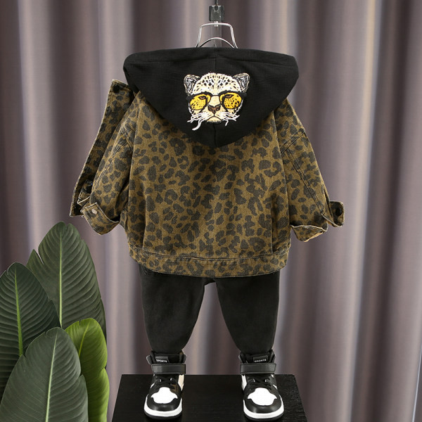 Dječja traper jakna za dječake s leopard printom i kapuljačom