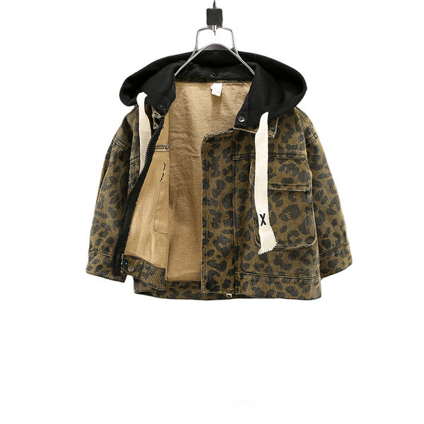 Dječja traper jakna za dječake s leopard printom i kapuljačom