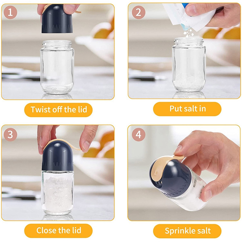 Druskos ir pipirų plaktuvų stiklinis rinkinys, prieskonių laikymo talpyklos, druskos plaktuvas su reguliuojamomis prieskonių pylimo angomis