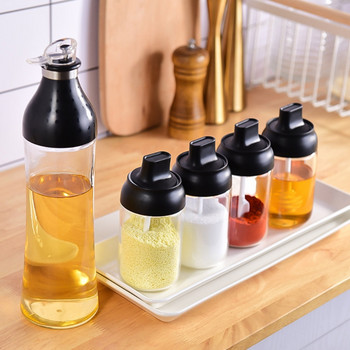 Διαφανές γυάλινο μπουκάλι καρυκεύματα αλάτι καρυκεύματα Spice αεροστεγές βάζο με κουτάλι