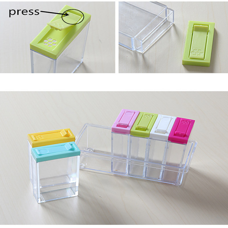 6db/Szett Átlátszó fűszeres üveg készlet Só-bors fűszeres üveg színes fedél Konyhai fűszerezés Cruet Tároló Tartály Fűszer