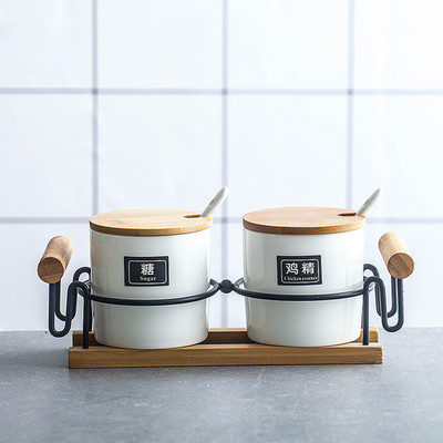 Japoniška keraminė prieskonių lentynėlė Druskos Cukraus Aliejaus Butelis Prabangus Prieskonių Indelis Virtuvės Prieskonių laikiklis Azucarero Virtuvės Organizatorius